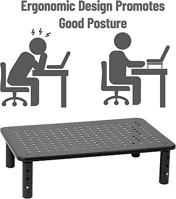 MIND READER Monitor Stand, Height Adjustable, Ventilated Laptop Riser, Metal, 14.5" L x 9.25" W x 4-5.5" H