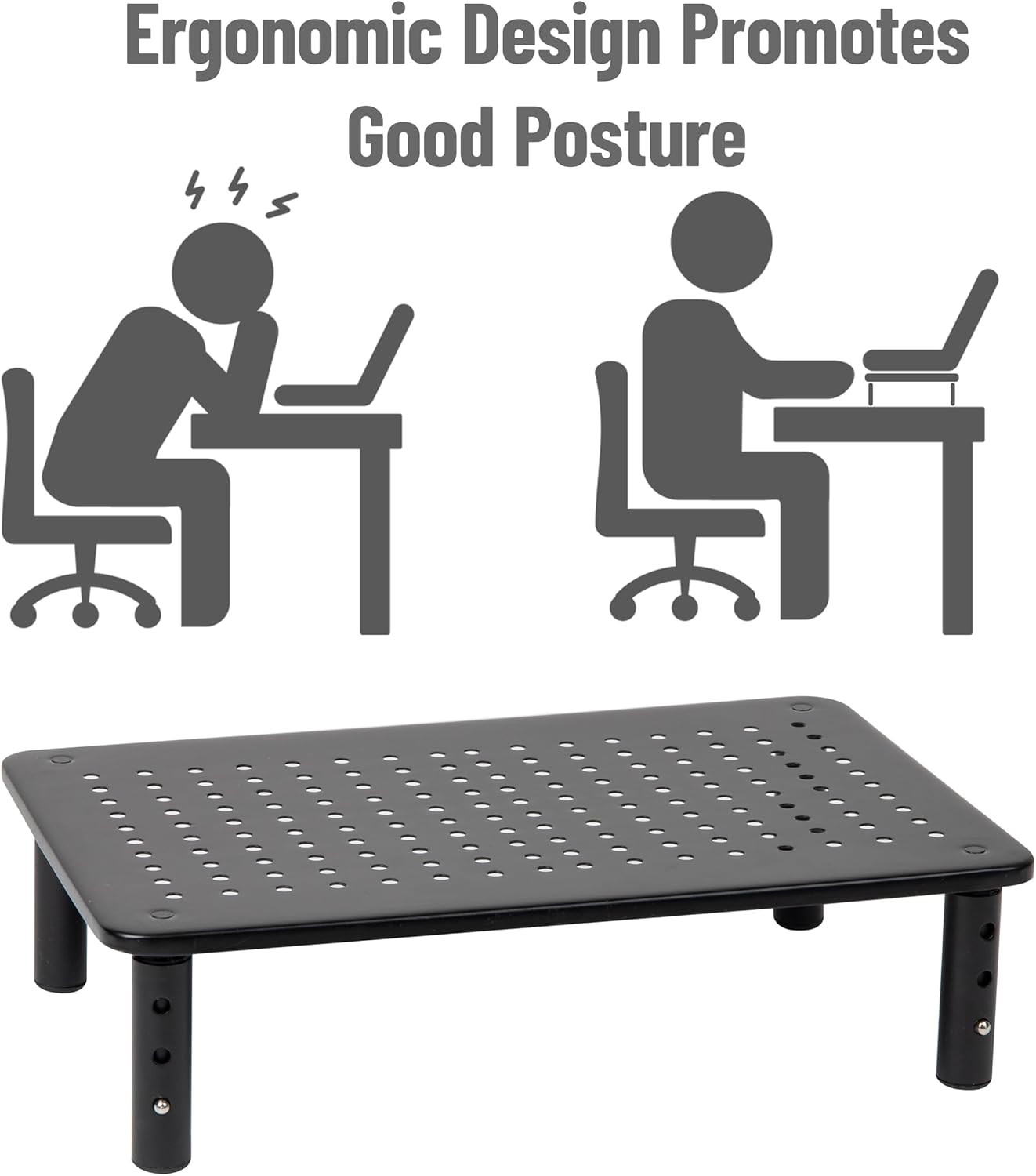 MIND READER Monitor Stand, Height Adjustable, Ventilated Laptop Riser, Metal, 14.5" L x 9.25" W x 4-5.5" H