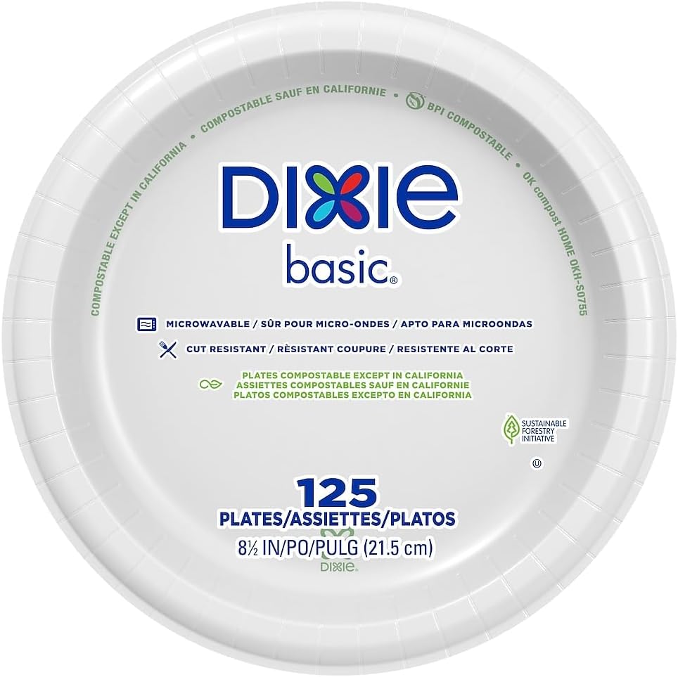 DIXIE BASIC 8 1/2IN LIGHT-WEIGHT PAPER PLATES BY GP PRO, WHITE, 500 PLATES PER CASE