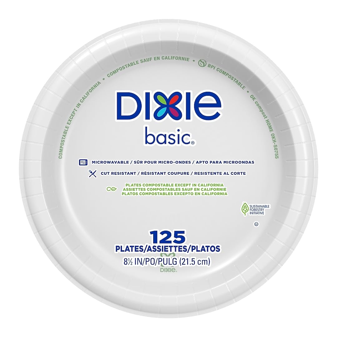 DIXIE BASIC 8 1/2IN LIGHT-WEIGHT PAPER PLATES BY GP PRO, WHITE, 500 PLATES PER CASE