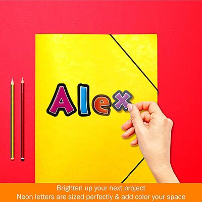 Barker Creek Letter Pop-Out Set, 2" & 4" Neon, Set Includes 255 4" and 676 2" Letters, Numbers & Punctuation Marks, Multicolor Designer Letters, Office, Home, and School Décor (3502)