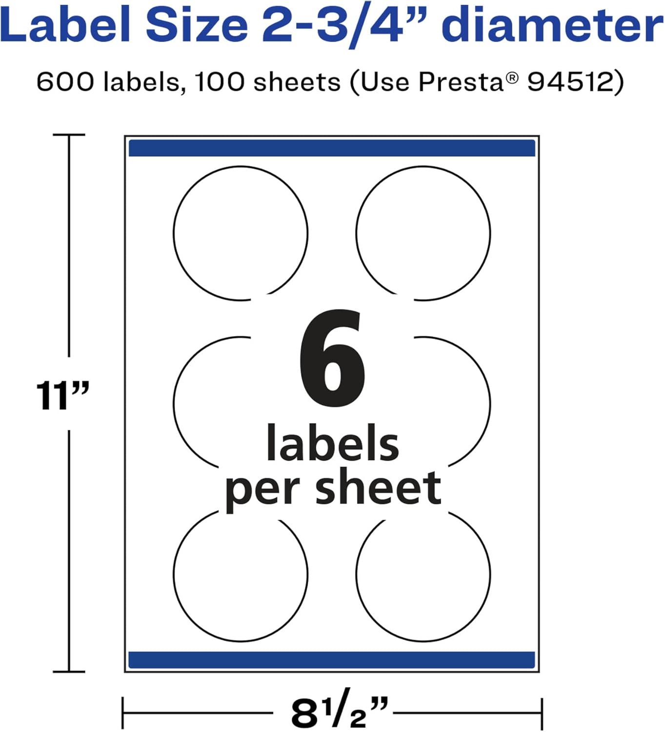 AVERY Glossy White Round Labels, Sure Feed Technology, 2.75" Diameter, Print-to-The-Edge, Permanent Adhesive