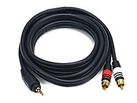 Monoprice 6in & 6ft Premium 3.5mm Stereo Female/Male to 2RCA Male 22AWG Cable (Gold Plated) - Black Cable + Cable, 6ft