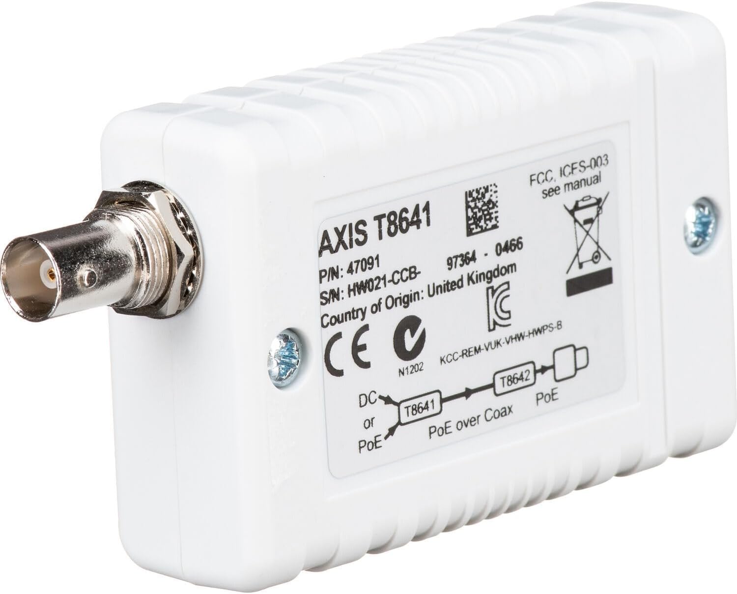 Axis Communications AXIS T8641 PoE+ Coaxial Converter Adapter Base 5028-411