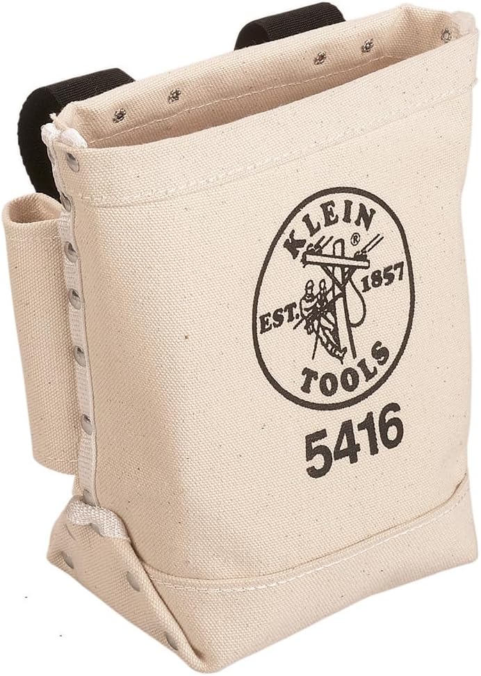 Klein Tools 5416 Tool Pouch, Small Tool Bag for Bolt Storage with Bull Pin Loops and Belt Strap Connect, 5 x 10 x 9-Inch