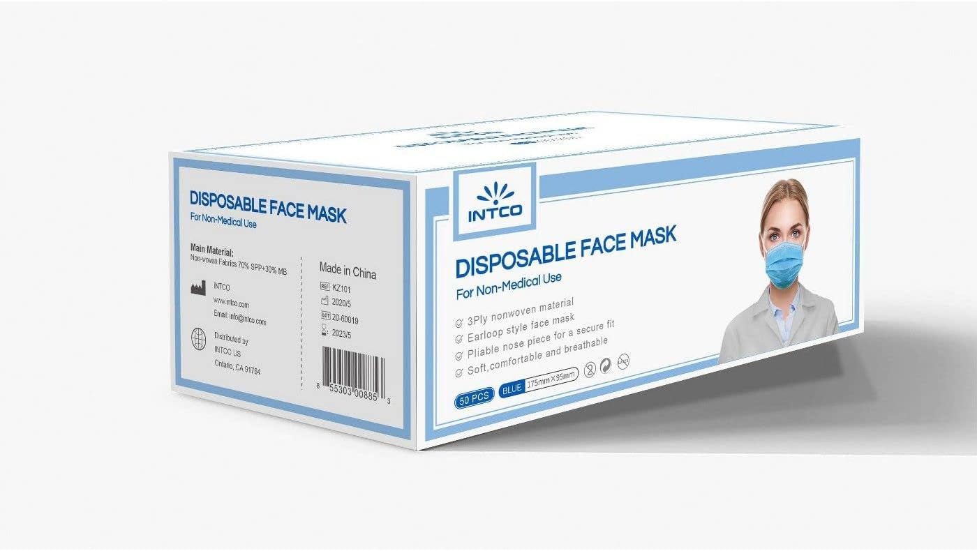 Omar, Inc. 3-Ply Pleated Disposable Face Mask, Adult, One Size, Box Of 50