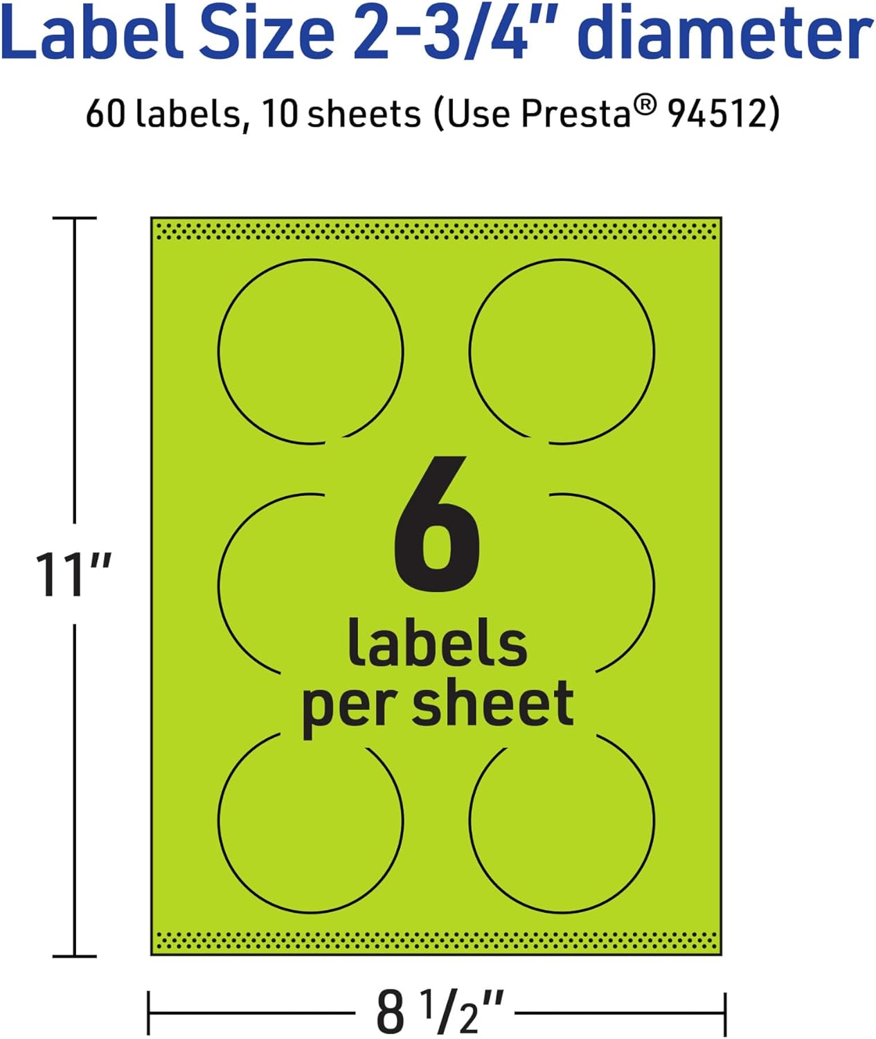 Avery Printable Round Labels, Sure Feed Technology, 2-3/4" Diameter, Bright Green, Print-to-the-Edge, Laser/Inkjet Printable