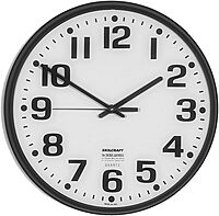 Quartz Wall Clock Slimline - Plastic Frame - 12-3/4" Diameter - Black Case/White Face, 6645-01-389-7944