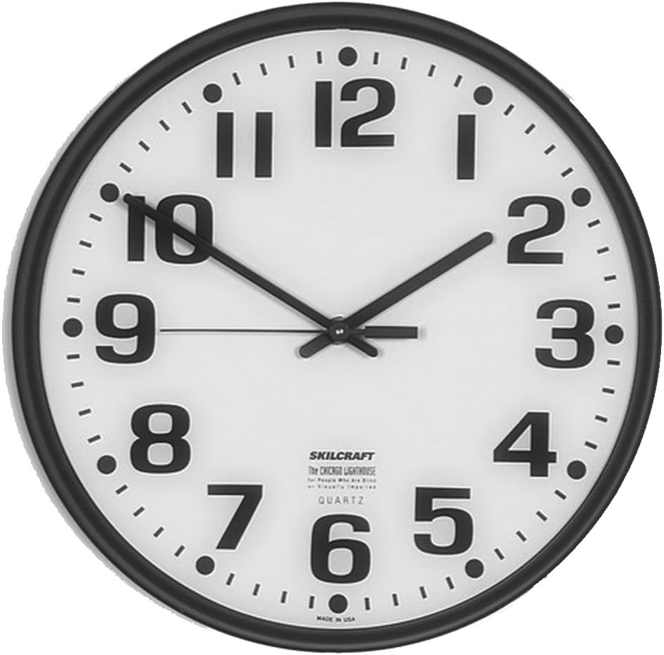 Quartz Wall Clock Slimline - Plastic Frame - 12-3/4" Diameter - Black Case/White Face, 6645-01-389-7944