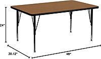 Flash Furniture Wren 24"W x 48"L Rectangular Thermal-Fused Laminate Activity Table - Height Adjustable Short Legs