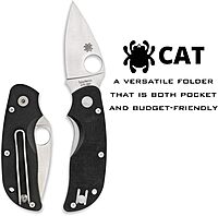 Spyderco Cat Value Knife with 2.50" CTS BD1N Stainless Steel and Durable Black G-10 Handle - PlainEdge - C129GP