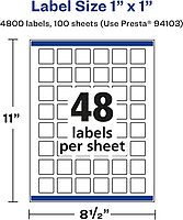 AVERY Glossy Clear Square Labels, Sure Feed Technology, 1" x 1", Print-to-The-Edge, Laser/Inkjet Printable