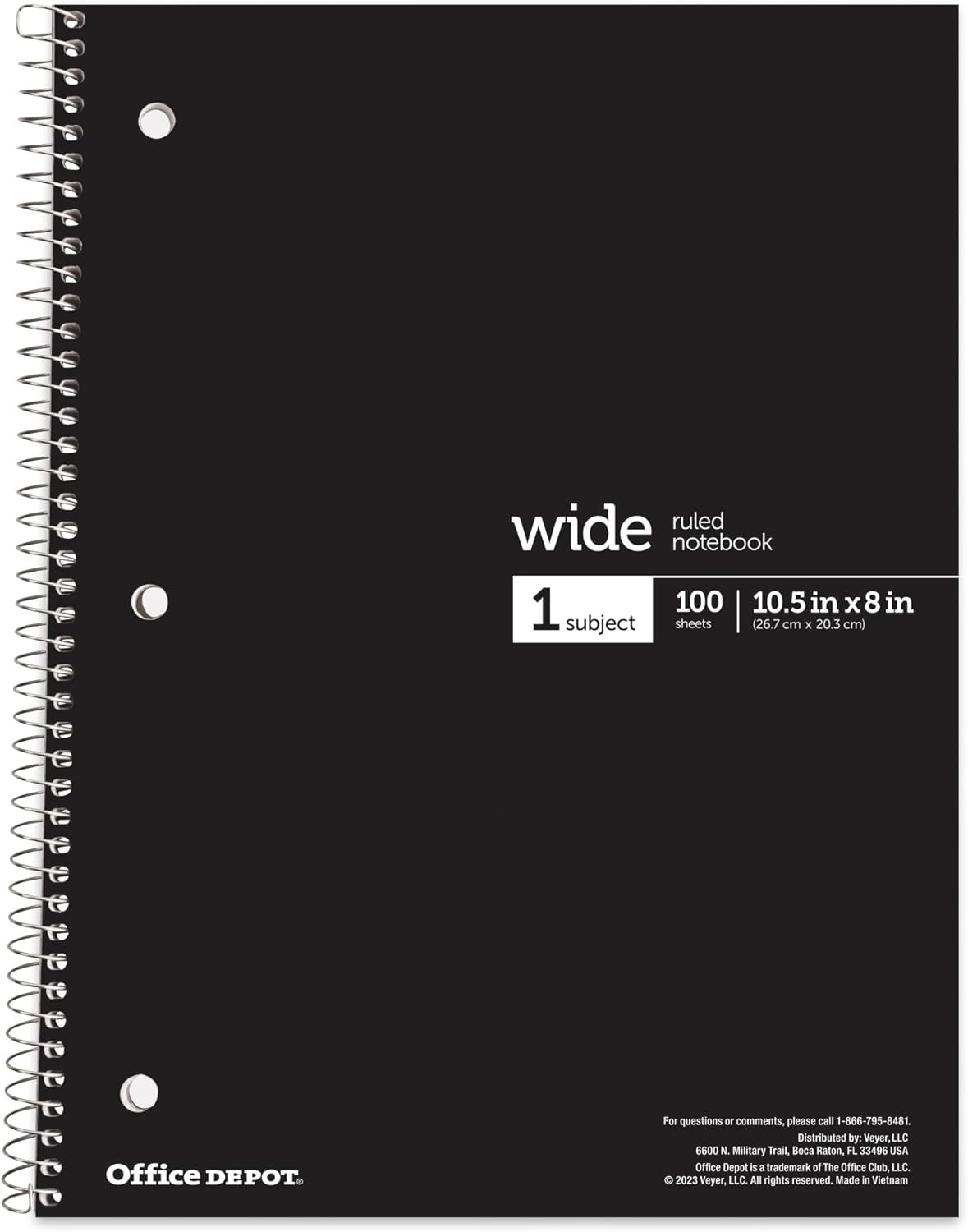 Office Depot® Wirebound Notebooks, 8" x 10-1/2", 1 Subject, Wide Ruled, 100 Sheets, Assorted Colors, Pack Of 6 Notebooks