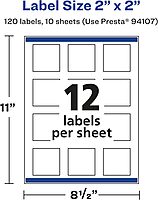 Avery Glossy Clear Square Labels, Sure Feed Technology, 2" x 2", 120 Glossy Clear Labels, Print-to-The-Edge, Laser/Inkjet Printable 120 labels