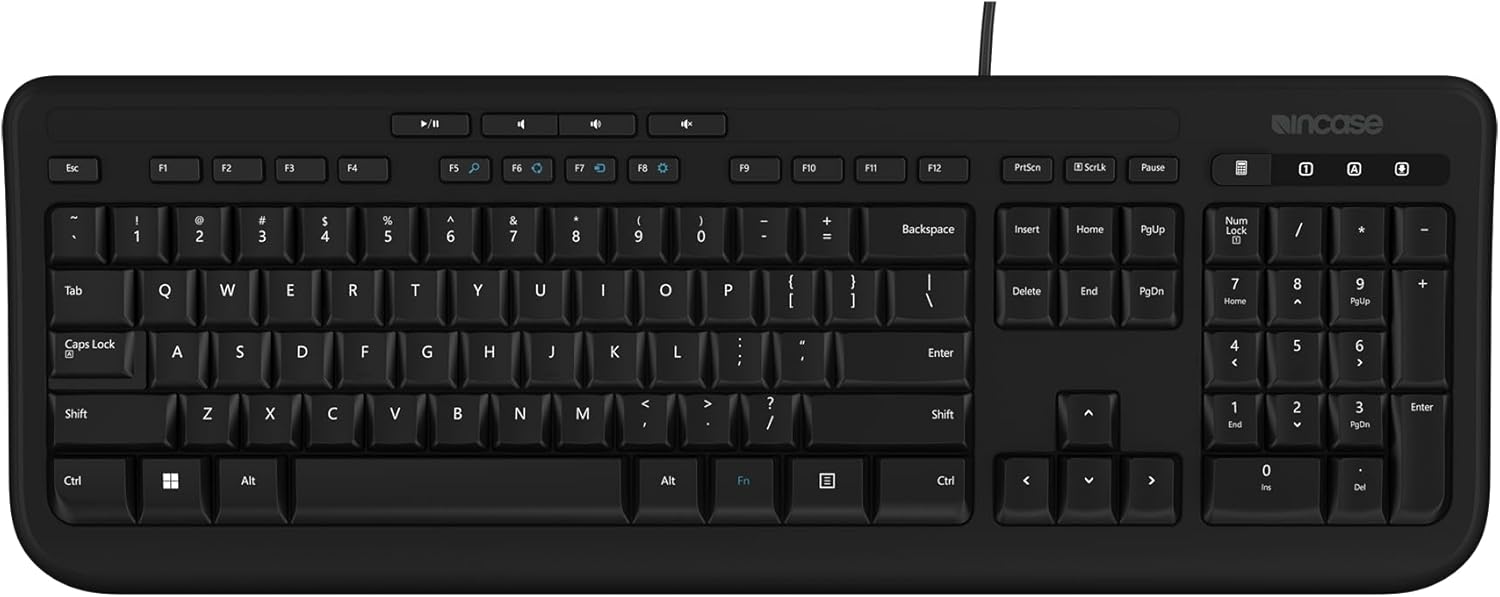 Incase Wired Keyboard 600 – Designed by Microsoft – Spill Resistant, Quiet Touch Keys, Plug and Play, 4 Hotkeys