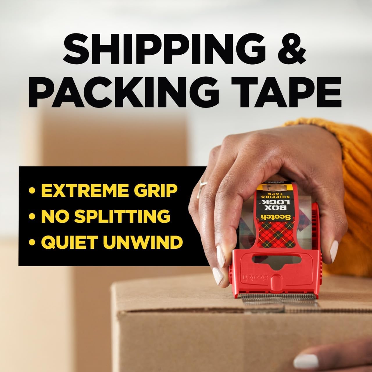 Scotch Box Lock Packing Tape, Clear Packaging Tape, Extreme Grip Box Tape for Holiday Shipping, 1.88 in. x 22.2 yd