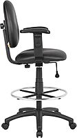 Boss Office Products B1691-CS Stand Up Caressoft Drafting Stool with Adjustable Arms in Black Black Vinyl Adjustable Arms