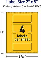 Avery Printable Rectangle Labels, Sure Feed Technology, 2" x 5", Bright Yellow, Pack of 40