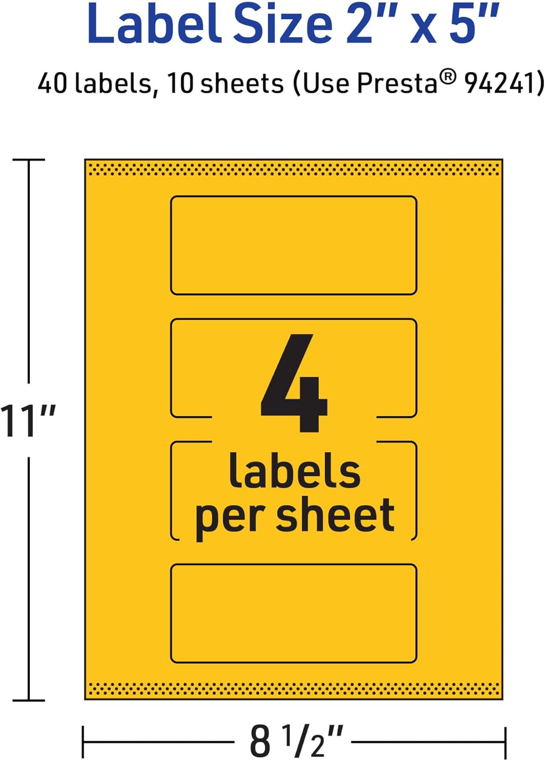 Avery Printable Rectangle Labels, Sure Feed Technology, 2" x 5", Bright Yellow, Pack of 40