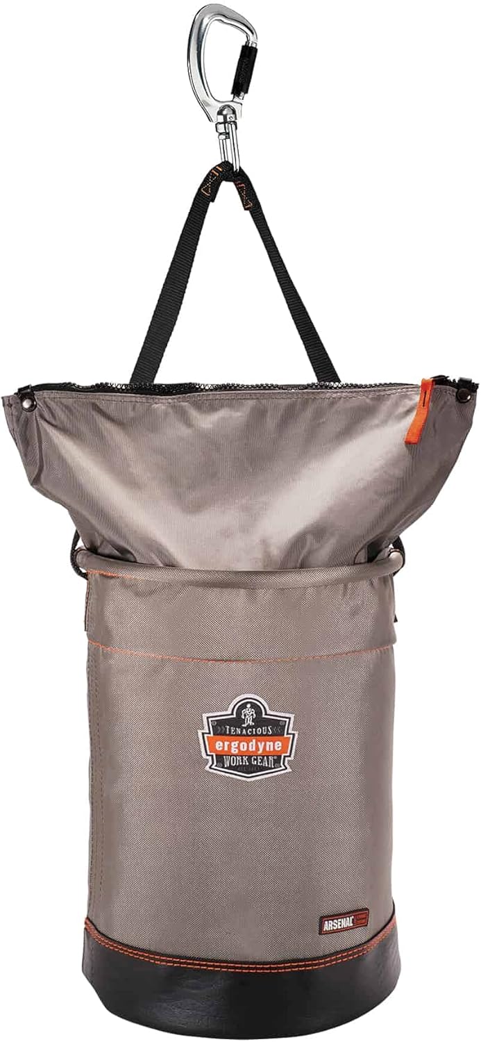 Ergodyne Arsenal 5974 Large Nylon Hoist Bucket Tool Bag - Swiveling Carabiner, Zipper Top