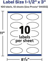 Avery Glossy Clear Oval Labels, Sure Feed Technology, 1.5" x 3", 100 Glossy Clear Labels, Print-to-The-Edge, Laser/Inkjet Printable 100 labels