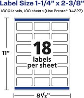 Avery Glossy Clear Rectangle Labels, Sure Feed Technology, 1-1/4" x 2-3/8"