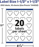 Avery Glossy White Heart Labels, Sure Feed Technology, 1.5" x 1.5"
