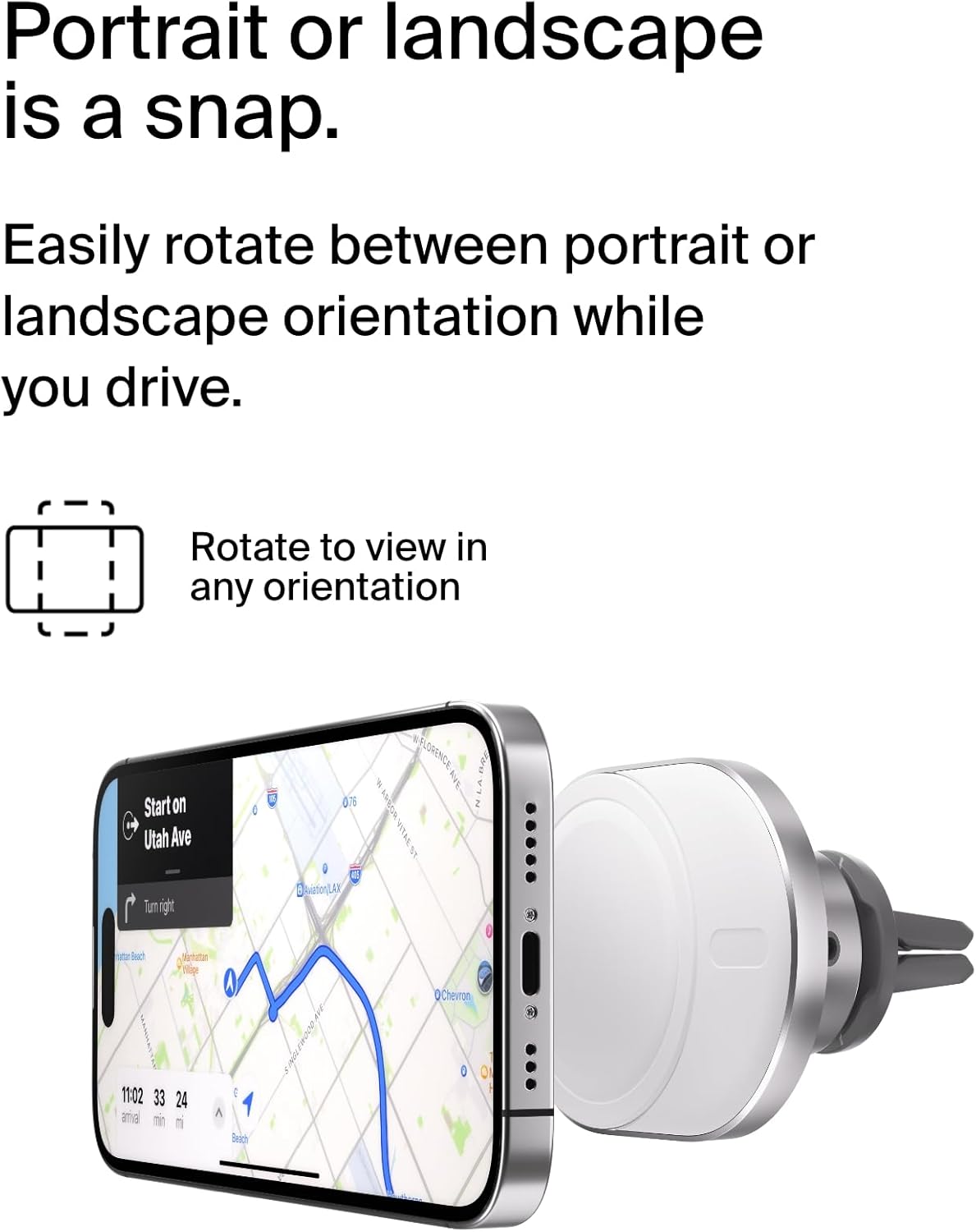 Belkin MagSafe-Compatible Wireless Car Charger with 15W Fast Charging, Powerful Magnetic Vent Holder for iPhone 16, 15, 14