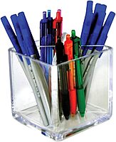 Azar Displays Cube Pencil Holders With Divider, 4inH x 4inW x 4inD, Clear, Pack Of 2 Holders