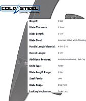 COLD STEEL American Lawman 3.5" S35VN Razor-Sharp Blade 4.625" G-10 Handle Tactical Folding Knife with Tri-Ad Lock