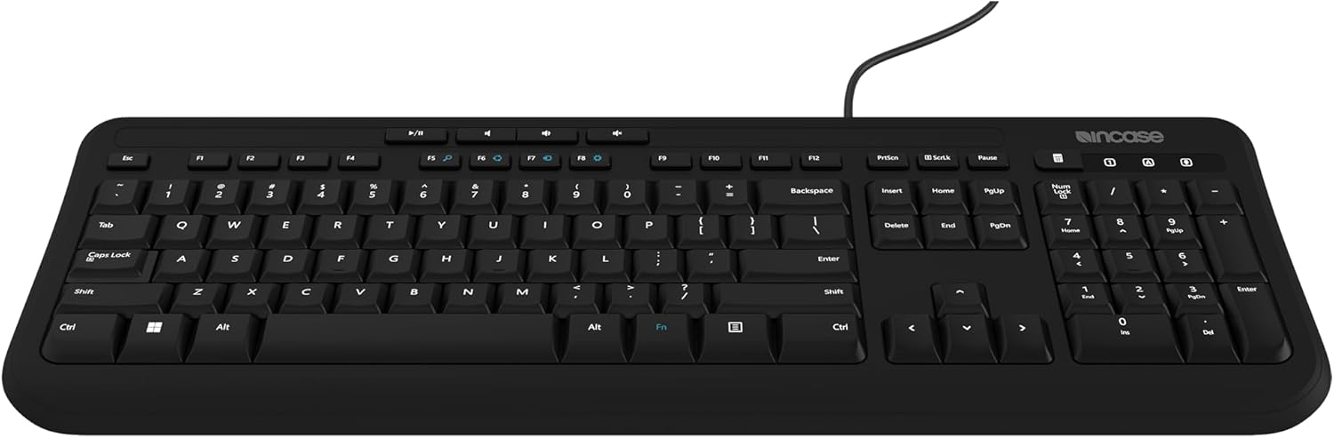 Incase Wired Keyboard 600 – Designed by Microsoft – Spill Resistant, Quiet Touch Keys, Plug and Play, 4 Hotkeys