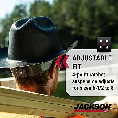 JACKSON SAFETY Cowboy-Style Full-Brim Hard Hat, Non-Vented, HDPE, Ratchet Suspension