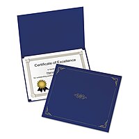 Oxford Linen-finish Certificate Holders - Letter - 8 1/2in x 11in Sheet Size - Linen - Dark Blue - 5 / Pack
