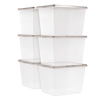 IRIS USA 36 Quart Snap Top Plastic Storage Bin, 6 Pack