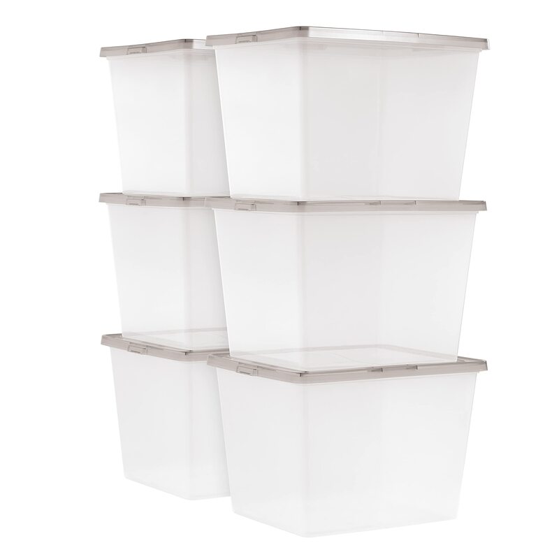 IRIS USA 36 Quart Snap Top Plastic Storage Bin, 6 Pack
