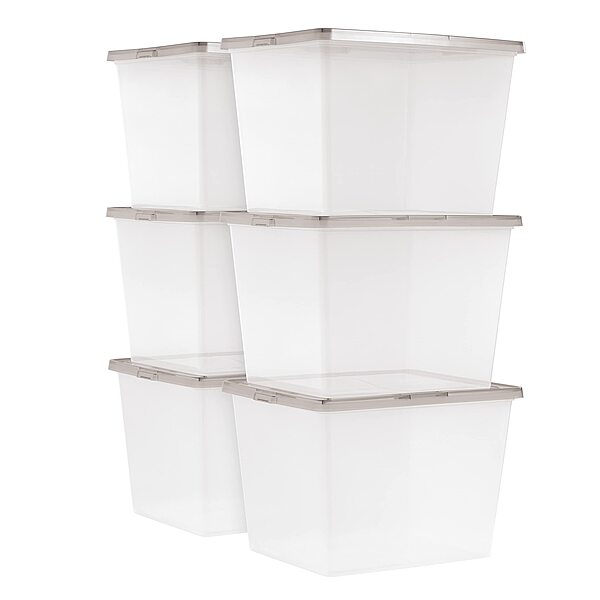 IRIS USA 36 Quart Snap Top Plastic Storage Bin, 6 Pack