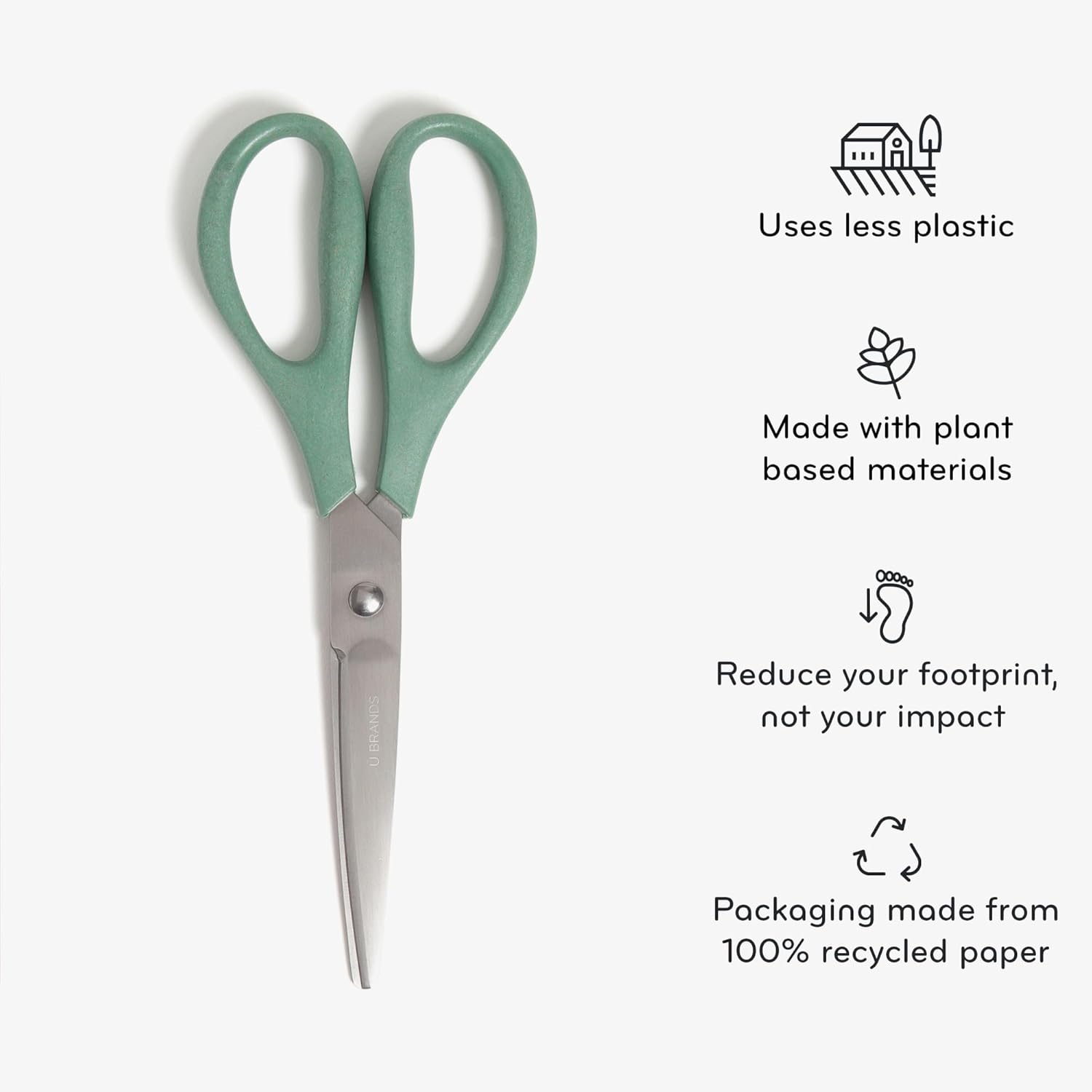 U Brands U-Eco 8" Scissors for Office, Assorted Brights, Patented Concave Blade Technology, Craft Scissor Set