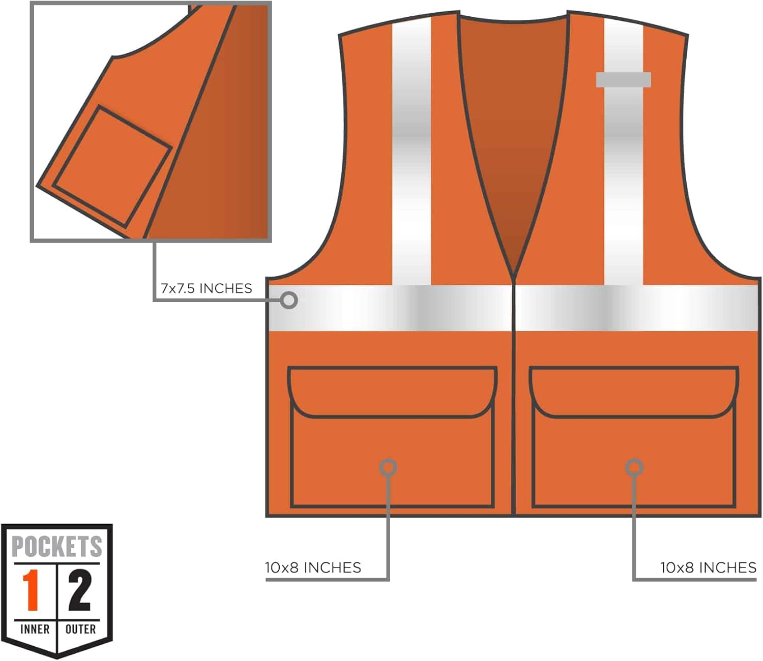 Ergodyne GloWear 8220Z High Visibility Reflective Safety Vest, ANSI/ISEA 107 Class 2, Zipper Closure