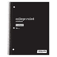 Just Basics® Spiral Notebook, 7 1/2" x 10 1/2", College Ruled, 140 Pages (70 Sheets), Black