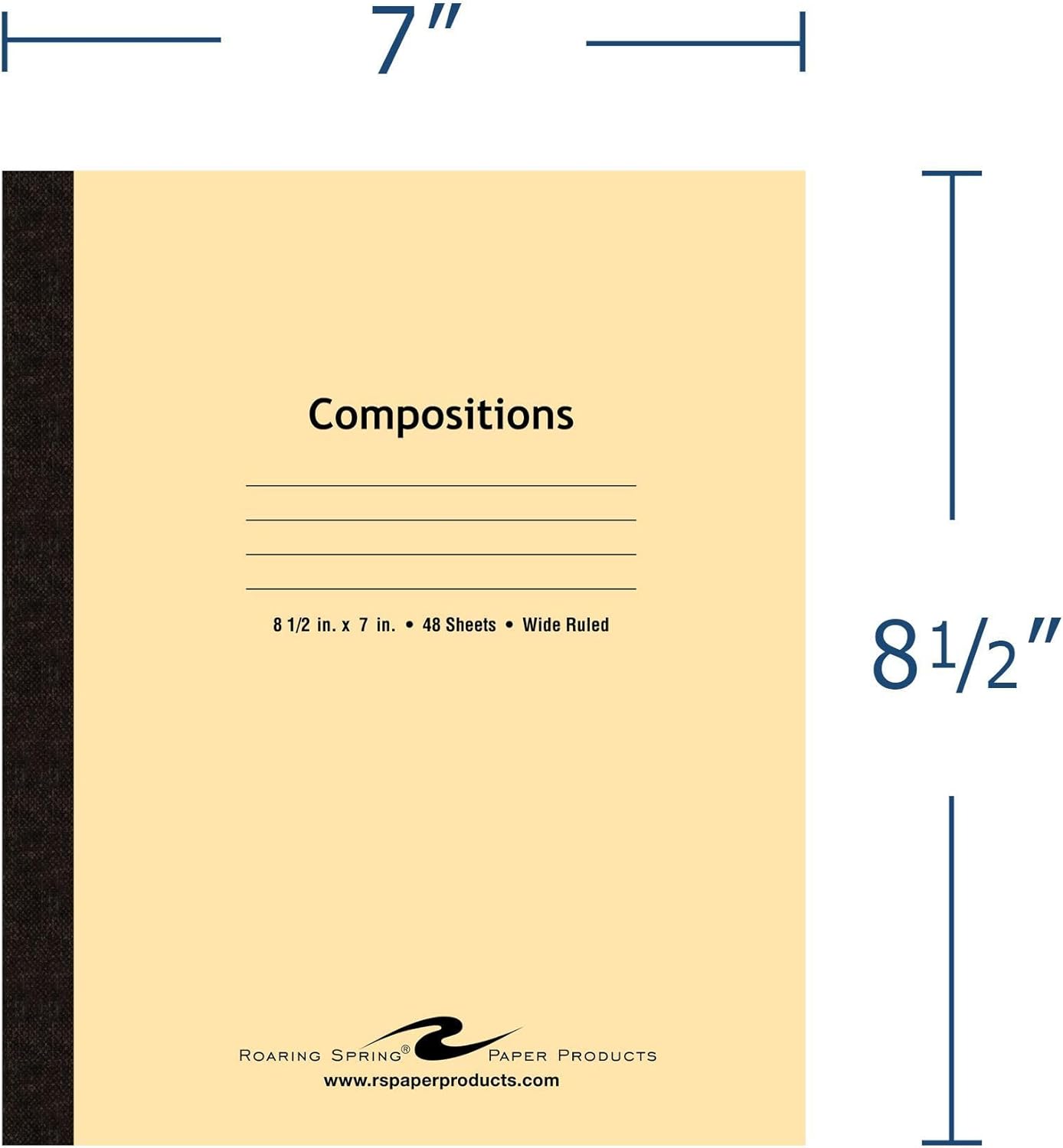 Roaring Spring Composition Notebook, Wide Ruled, 48 Sheets, 15lb White Paper, 8.5"x7", Flexible Manila 7 pt Tagboard Cover