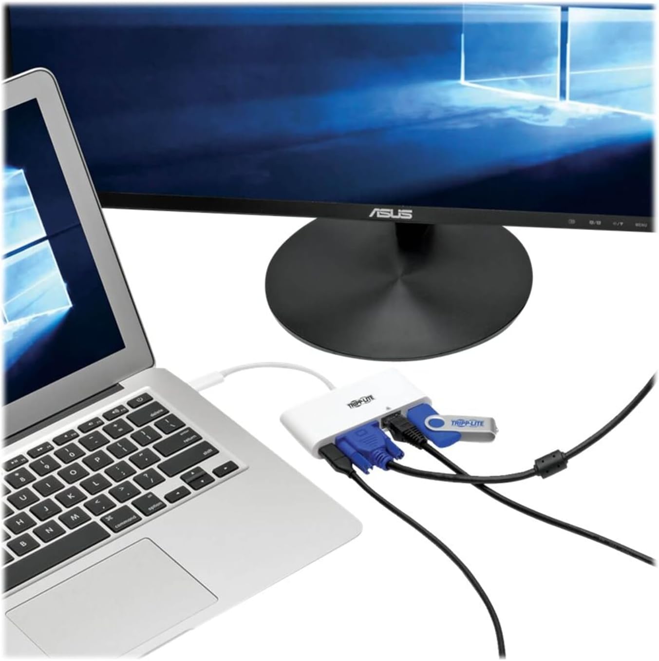 Tripp Lite USB C to VGA Multiport Video Adapter Converter 1080p w/ USB-A Hub, USB-C PD Charging Port & Gigabit Ethernet Port