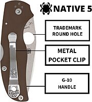 Spyderco Native 5 Folding Knife - CPM 15V Steel Blade with G-10 Handle, 2.95" Blade Length, Brown, PlainEdge - C41GPBN15V5