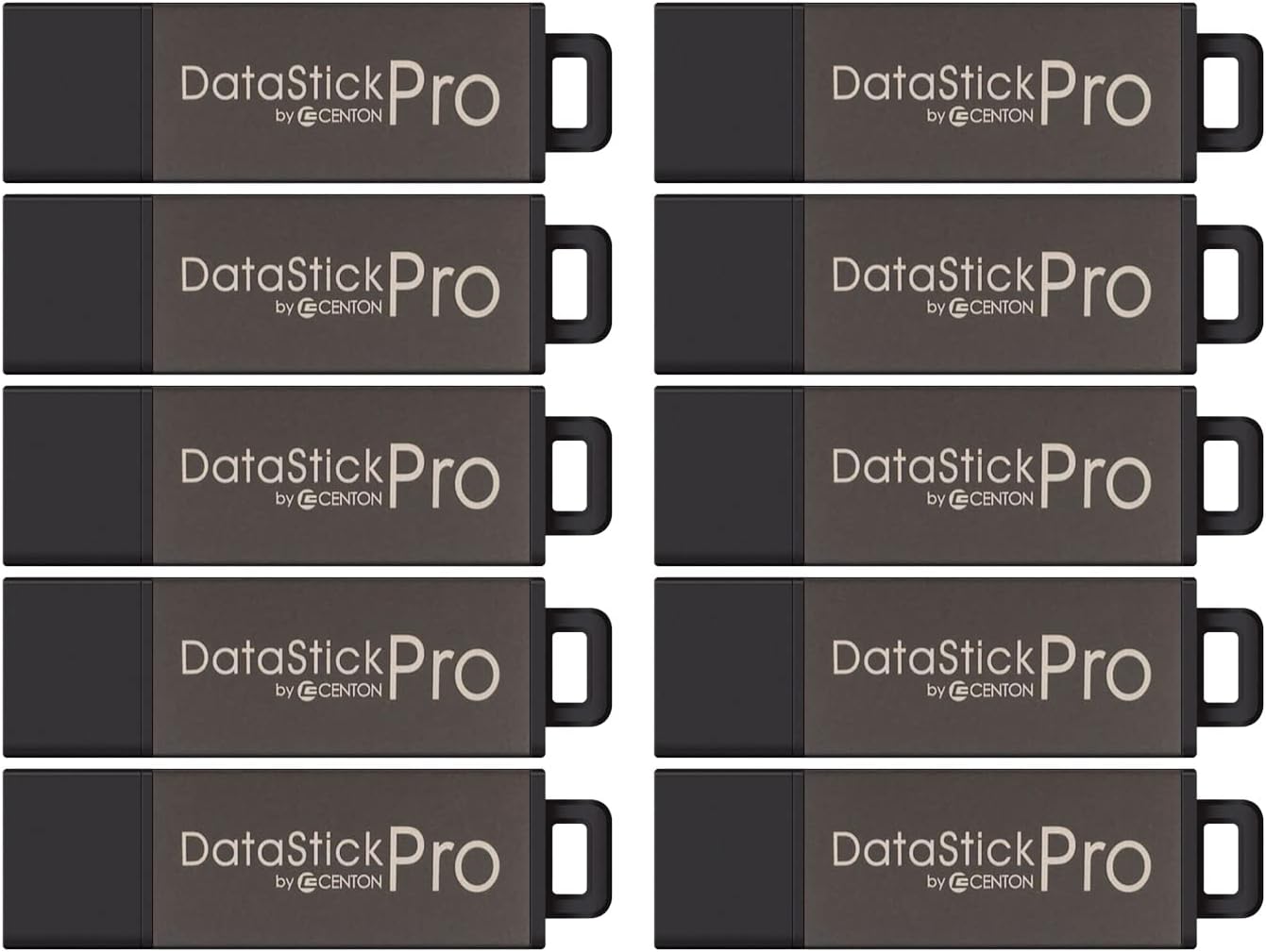 Centon Electronics DataStick Pro USB 2.0 Flash Drive, 4 GB, 10 USB Flash Drives, 10 Bulk Pack, Grey Black 4 GB