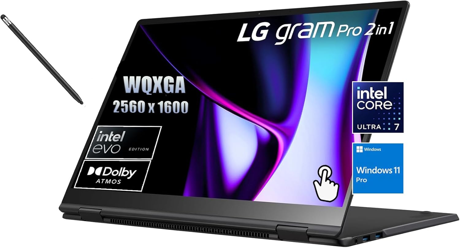 LG Gram Pro 16 inch 2-in-1 Business Laptop, WQXGA IPS Touchscreen, Intel Evo Edition