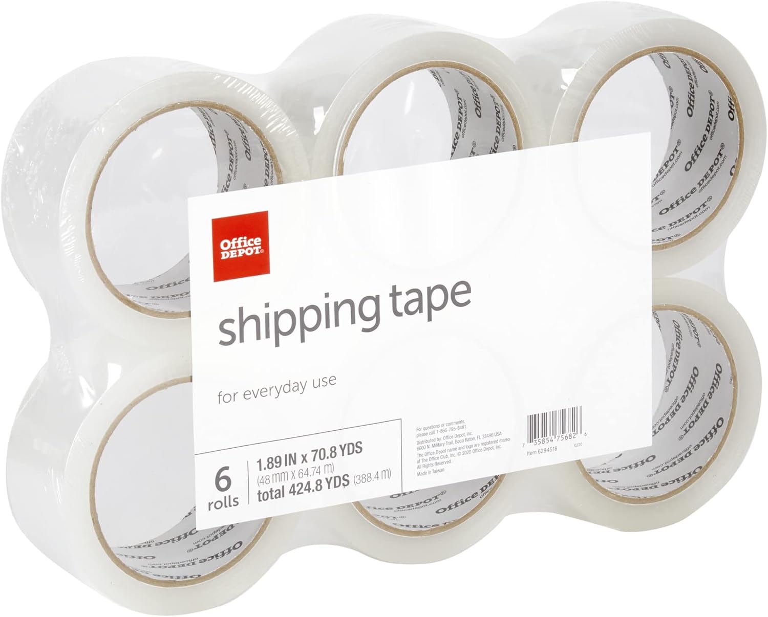 Office Depot® Brand Shipping Packing Tape, 1.89" x 70.8 Yd, Clear, Pack Of 6 Rolls
