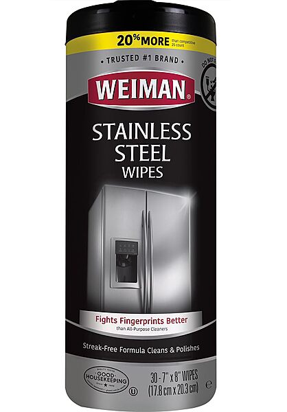 Weiman Stainless Steel Cleaner, 30 Count Cleaning Wipes, Removes Dirt, Grime, and Grease, No Streaks or Residue
