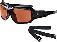 Ergodyne Skullerz LOKI Convertible Polarized Safety Spoggles- Includes Foam Gasket and Strap to Convert to Goggle Polarized Copper Lens, Black Frame