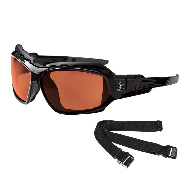 Ergodyne Skullerz LOKI Convertible Polarized Safety Spoggles- Includes Foam Gasket and Strap to Convert to Goggle Polarized Copper Lens, Black Frame