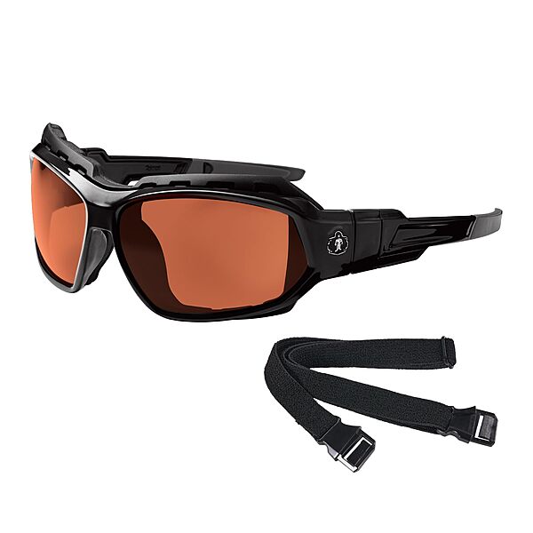Ergodyne Skullerz LOKI Convertible Polarized Safety Spoggles- Includes Foam Gasket and Strap to Convert to Goggle Polarized Copper Lens, Black Frame