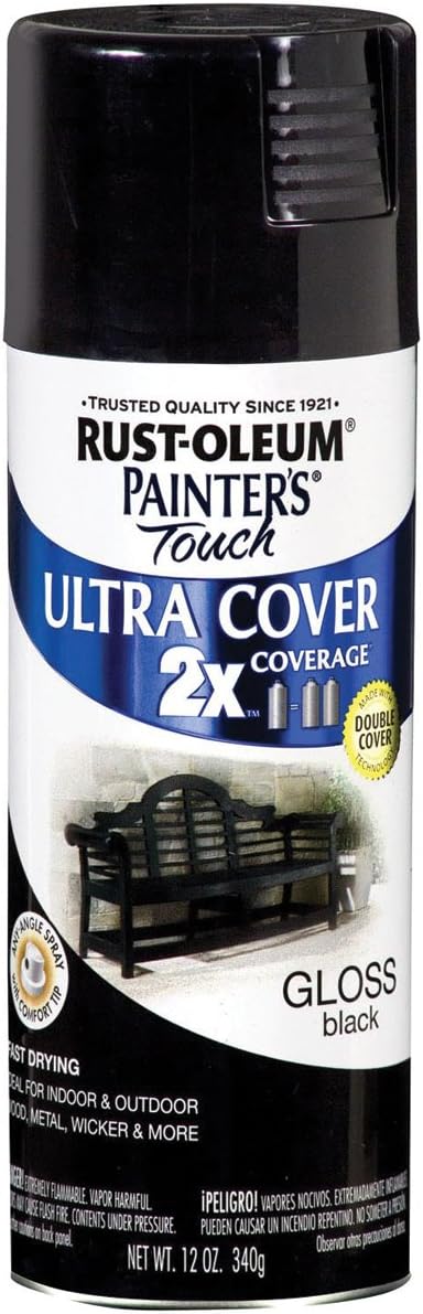 Painter's Touch 2X Ultra Cover Spray Paint, Gloss Black, 12 oz Aerosol Can, 6/Carton